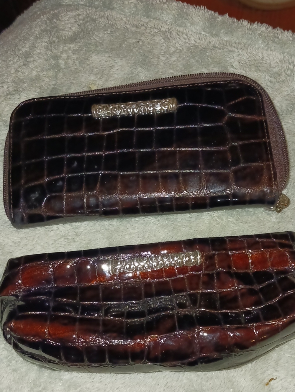 Brighton Patent Leather Full Zip Wallet And Make Up Bag